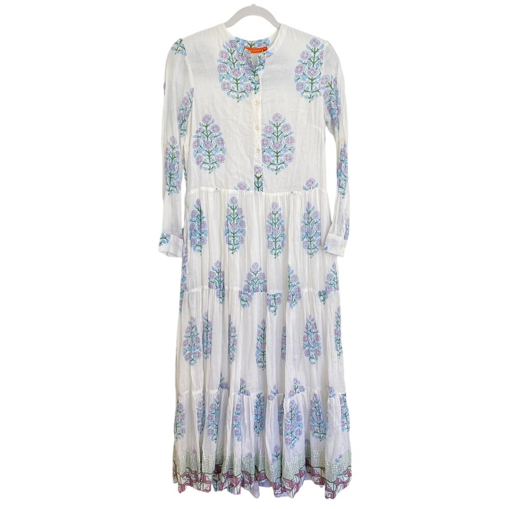 OLIPHANT Tuckernuck Mandarin Maxi Shirt Dress Button Long Sleeve Block Print XS